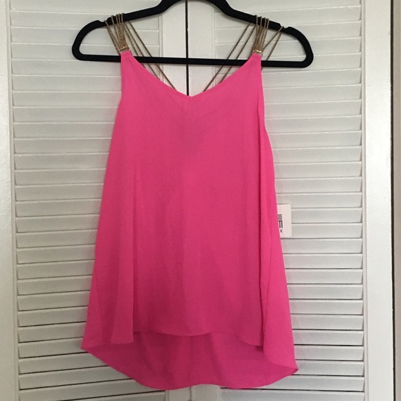 NWT Hot Pink Tank Top With Gold Chain Details - Picture 1 of 3
